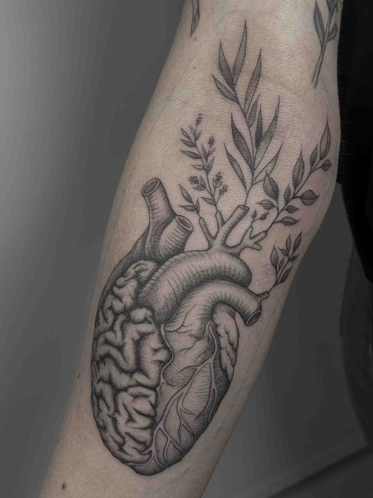 tatuaje anatómico de corazon de linea fina