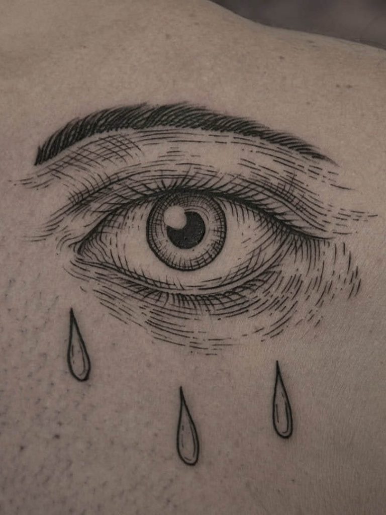 tatuaje tipo grabado de un ojo anatomico
