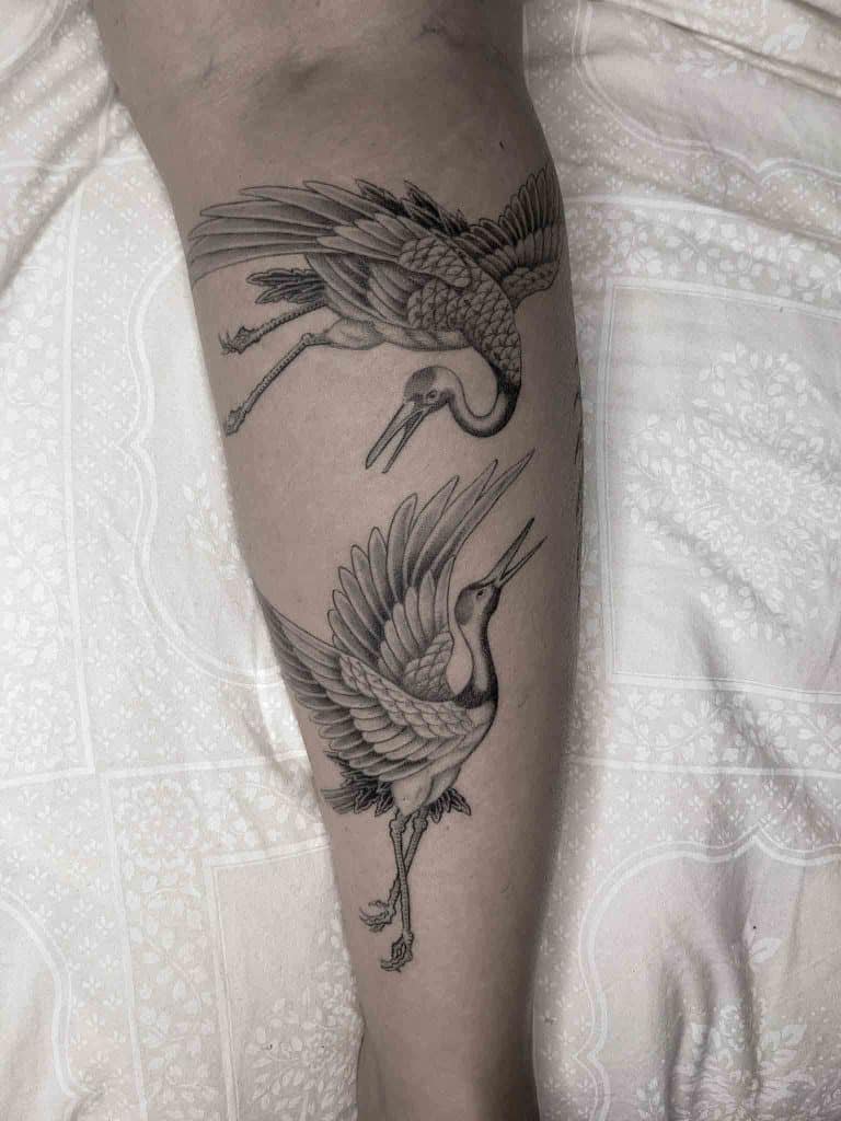 tatuaje de garzas japonesas