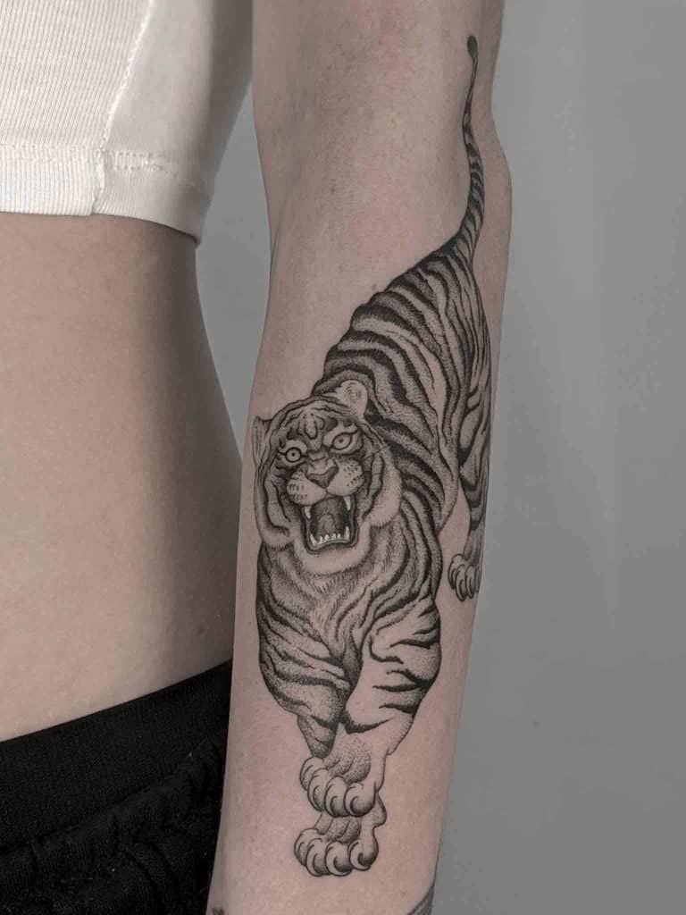 tatuaje de tigre fine line