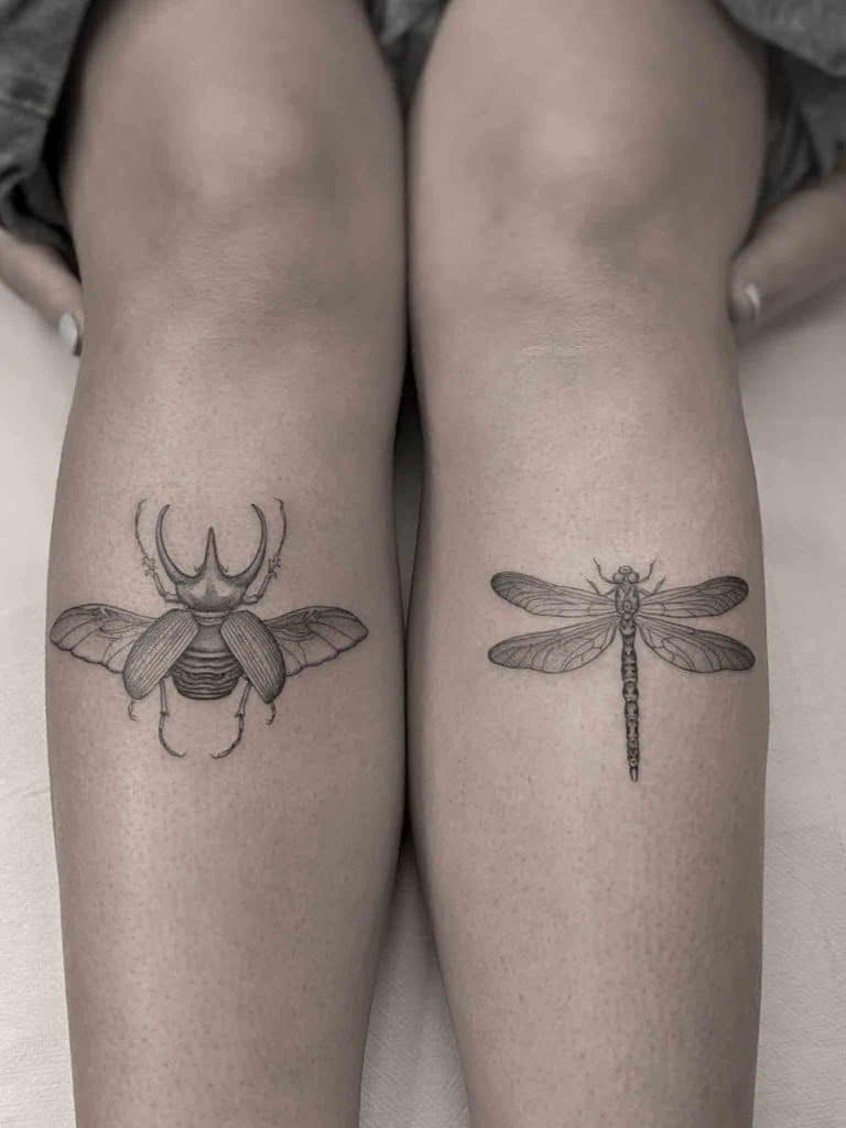tatuaje de insectos fine line